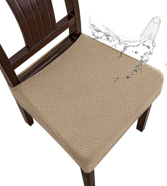 Genina Waterproof Seat Covers for Dining Room Chair Covers Waterproof Dining Chair Covers (2 PCS-Rear-gapped, Khaki)