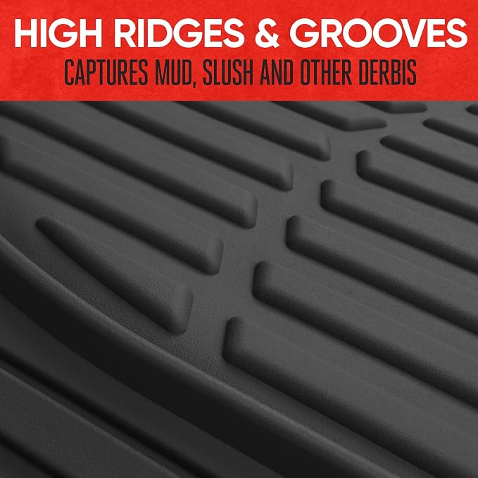Motor Trend -2 Piece Front Car Floor Mats- Black FlexTough Contour Liners-Deep Dish Heavy Duty Rubber Floor Mats for Car SUV Truck & Van-All Weather Protection, Universal Trim to Fit