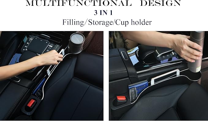 Upgraded Car Side Seat Gap Filler Dual Slot Organizer with Phone Cup Holder(2, black)