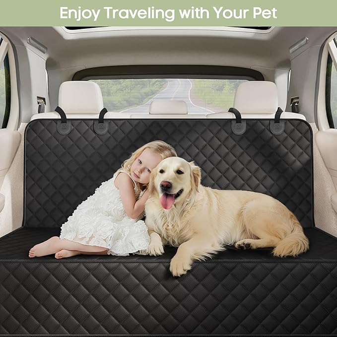 Back Seat Cover for Dogs, Bench Seat Cover Protector with Side Flaps | 600D Oxford, Waterproof Scratchproof Non-Slip Car Seat for Dogs, Velcro Openings for Child Seat Access, Fits Cars Trucks SUVs