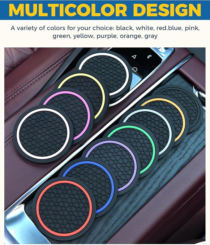 4PCS Car Coasters, Car Accessories Interior, 2.75 Inch Non-Slip PVC Coasters for Cup Holders, Universal, Black&Purple