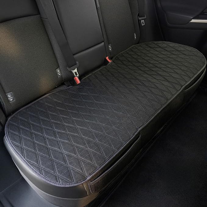 Leader Accessories Faux Linen Rear Bench Seat Cover, Size M, Black | Breathable Back Seat Protector With Non-Slip Bottom, Diamond Stitched Bench Seat Cushion for Vehicles Cars Van SUV Truck