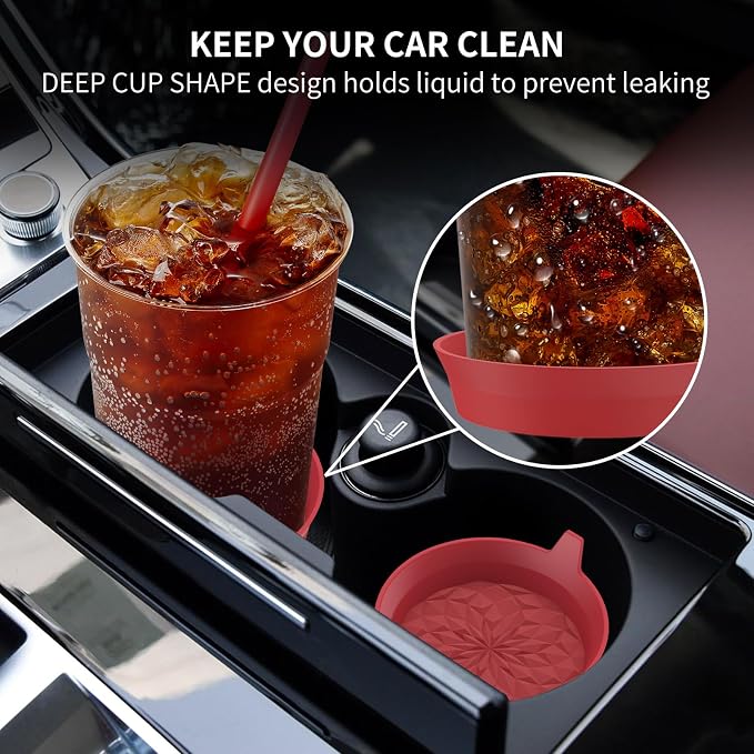 ME.FAN Car Cup Coasters [4 Pack] Silicone Car Coasters/Automotive Cup Mats - Universal Non-Slip Recessed Car Interior Accessories - Car Cup Holder Insert Coasters Wine Red
