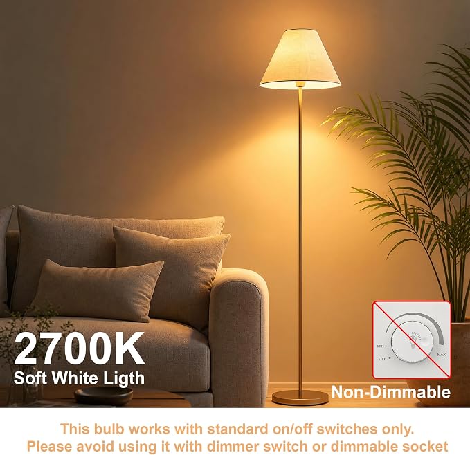 24 Pack A19 LED Light Bulbs, 60W Equivalent, 2700K Soft Warm White LED Bulb with E26 Standard Base, Efficient 9W, Non-Dimmable, 800 Lumens, 120V, CRI 85, Eye-Friendly for Bedroom Living Room