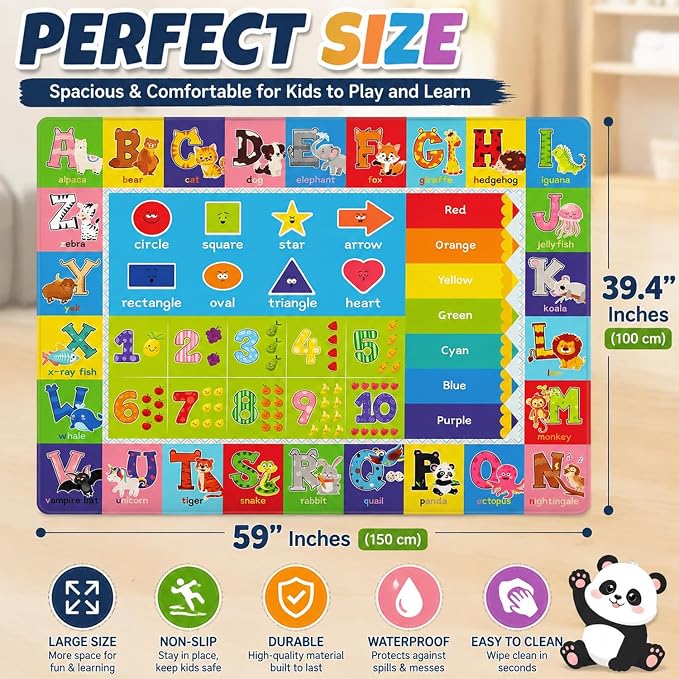 ABC Kids Play Rug, Non-Slip Classroom Carpet, 59" x 39.4'' | Colorful ABC pattern, soft low-pile surface, non-slip backing, ideal for playrooms and classrooms
