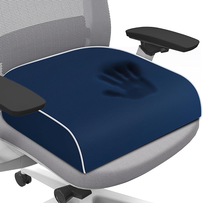 SweetSlubr Seat Cushion for Tailbone Pain Relief, Office Chair Cushion, Memory Foam Large Chair Pad with Non-Slip Cover for Soft Support at Office Chair, Car Seat, Airplane Dark Blue/X-Large