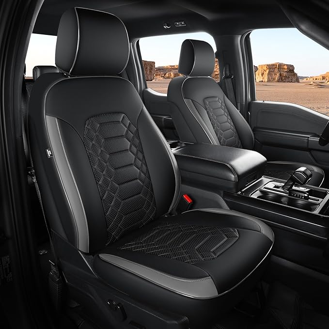 Seat Covers for Ford F150 2015-2026 SuperCrew & Ford F250 F350 F450 Super Duty 2017-2026 Crew Cab, Faux Leather Waterproof Pickup Truck Seat Covers (5 Seats) Interior Accessories