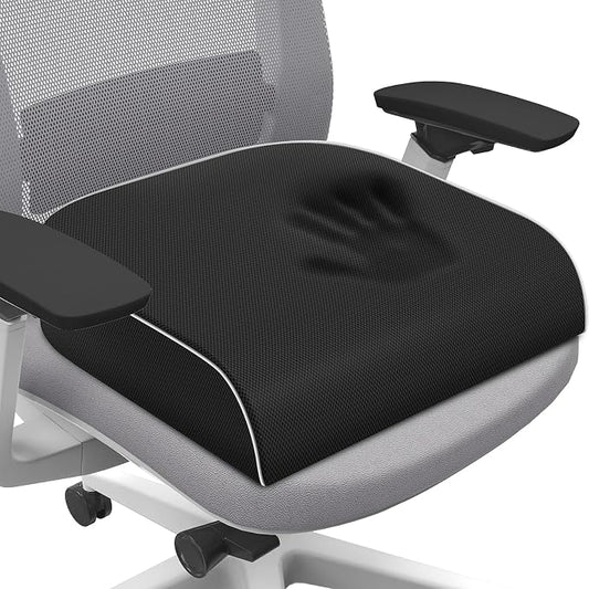 SweetSlubr Seat Cushion for Tailbone Pain Relief, Office Chair Cushion, Memory Foam Large Chair Pad with Non-Slip Cover for Soft Support at Office Chair, Car Seat, Airplane Black/XLarge