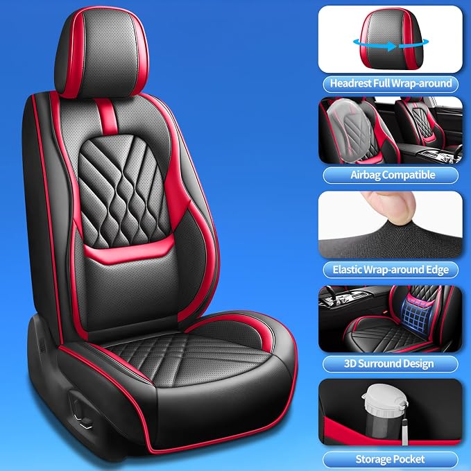 Fit Altima Car Seat Covers Compatible with Nissan Altima 2010-2024 2025 2026-Premium Leather,Waterproof,Breathable,Airbag Compatible &All-Weather Seat Cushion Protecto(Full Set,Red)