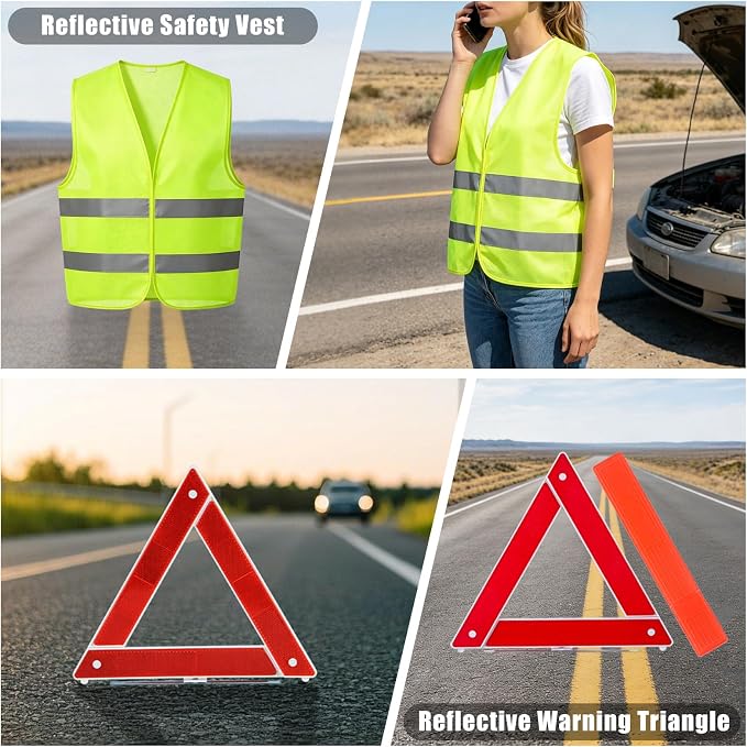 Car Roadside Emergency Kit for Vehicles, Portable Air Compressor Tire Inflator Auto Car Safety Kits Teen Driver Must Haves Black