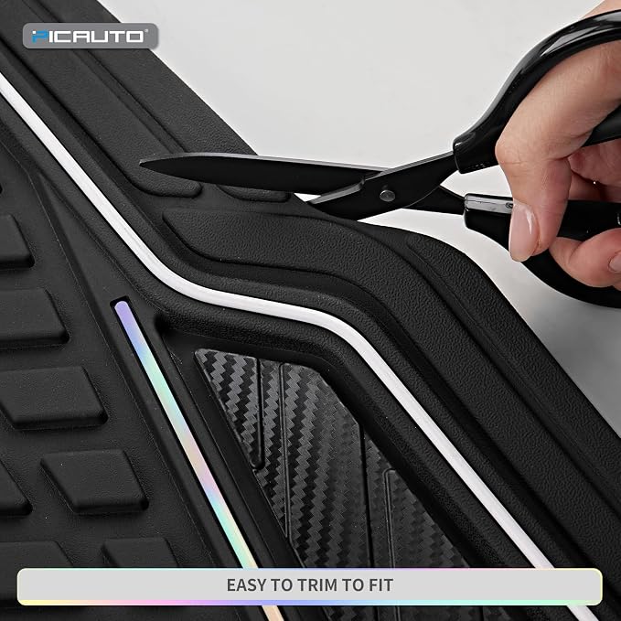 PIC AUTO Car Floor Mats, Black Aluminum-Molded with Full-Circle Iridescent Inlay Strip Car Mats, Universal-Fit Rubber Mats for Cars, Trucks & SUVs, All-Weather, Non-Slip, Easy-to-Clean Interior Mats