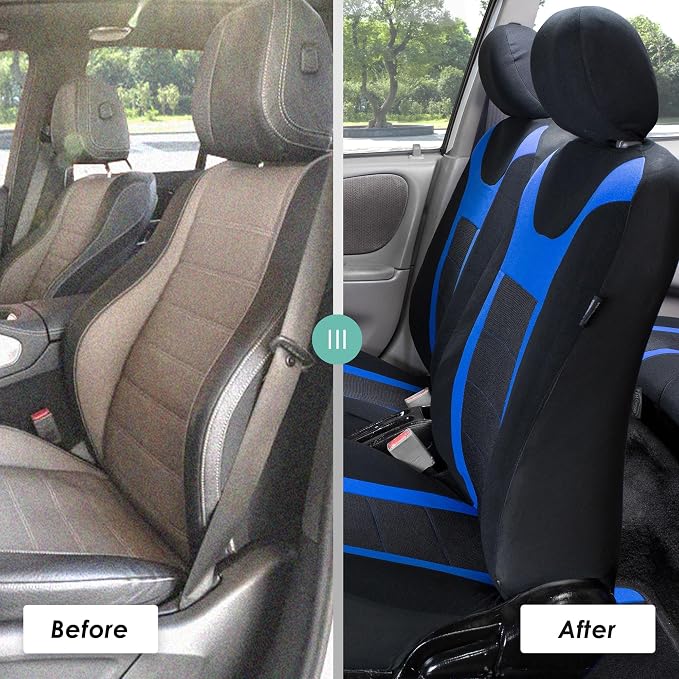 FH Group Car Seat Covers Sports Seat Covers Front Seats Only, Airbag Compatible Blue Black Automotive Seat Cover Combo Small Car Seat Cover Design Universal Fit Interior Accessories Cars Trucks SUVs