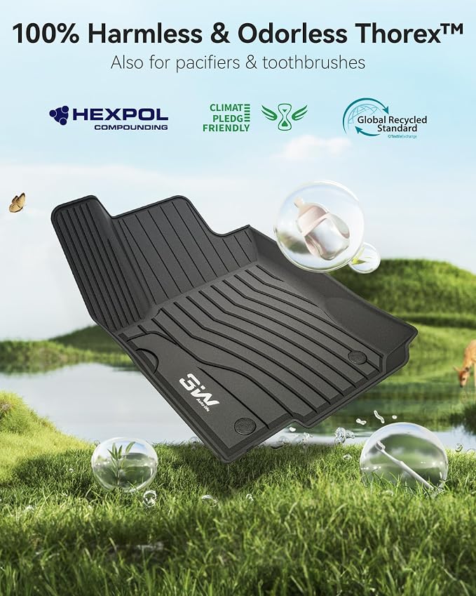 3W Floor Mats for 2012-2019 Benz ML/GL/GLE/GLS Series (ML/GL/GLE/GLS 350/450/550/63 AMG), TPE All Weather Custom Fit Floor Liner for 1st and 2nd Row Full Set Car Mats, Black