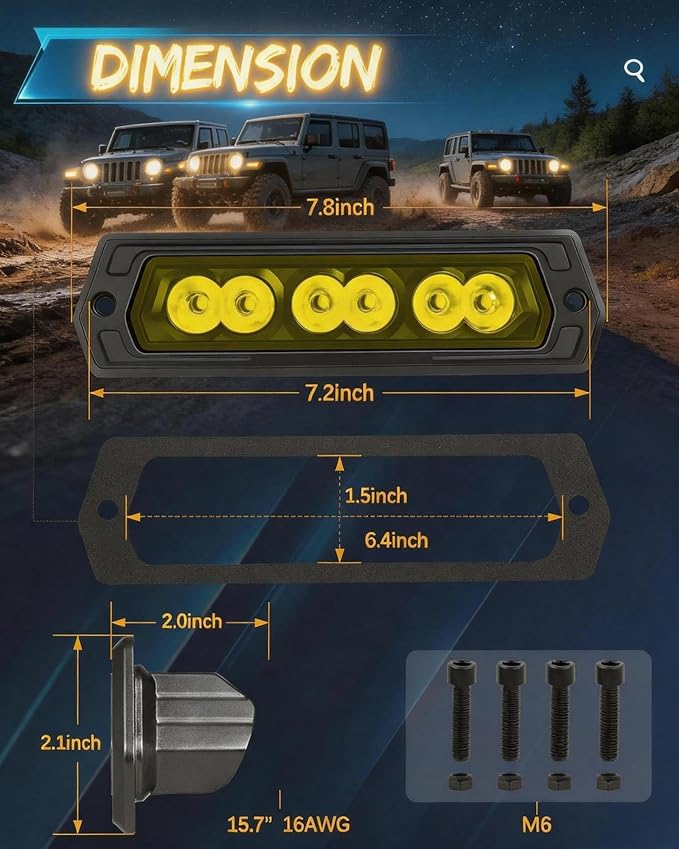 6 Inch Yellow Flush Mount LED Pods 120W Spot Beam Reverse Light for Truck | 120W High-Power Yellow Spot Beam with DT Plug & Play Harness 2PCS Flush Mount Fog Light for Bumper & Grill, IP68 Waterproof