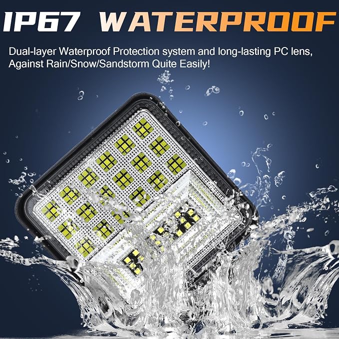 4 Inch LED Fog Lights, 10Pcs 12V 24V Square LED Work Light, 126W Spot Flood Combo Beam Off Road Waterproof Light Pods for Truck Tractor ATV UTV RV RZR Boat Pickup Golf Cart Trailer