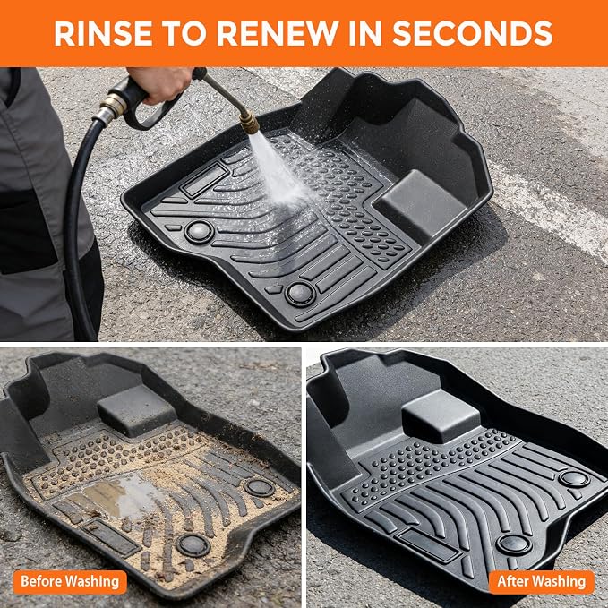 Floor Mats for Ford Explorer 2015-2019 7-Seat Bench & 6-Seat Bucket | Custom Fit Heavy Duty TPE All Weather Protection, Waterproof Non-Slip Black Liners for Front & Rear (Three-Row Floor Mats)