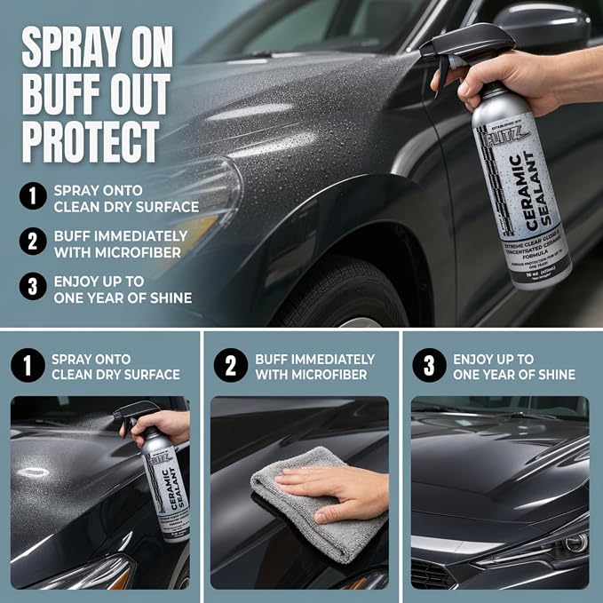 Flitz Ceramic Sealant - 16oz Bottle of USA-Made Ceramic Coating for Cars, Boats, Glass - Repels Water, Polishes, and Protects for 1 Year - Ceramic Car Spray Made for All Metals, Fiberglass