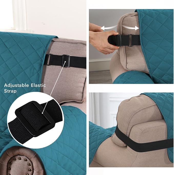 H.VERSAILTEX Reversible Quilted Sofa Cover Water Resistant Sofa Slipcover Washable Couch Cover with Non Slip Elastic Strap Furniture Protector for Kids, Dogs, Pets(Oversized Sofa, Dark Teal/Beige)