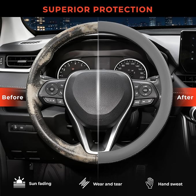 Steering Wheel Cover for Toyota RAV4, Camry, Corolla, Tacoma, Highlander, Sienna, Fit 14.5-15" Wheels, Standard Size (Gray)