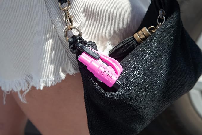 Resqme Accessory Pack The Original Emergency Keychain Car Escape Tool, 2-in-1 Seatbelt Cutter and Window Breaker, Made in USA With Visor Clip, Lanyard, Keyring and Cable Tie - Pink