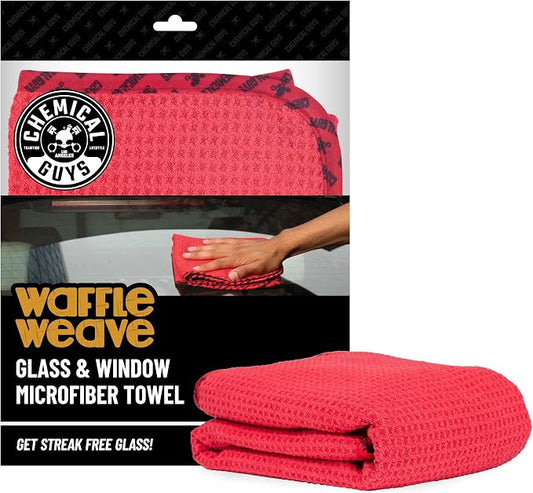 Chemical Guys, Waffle Weave Glass & Window Microfiber Towel, Red, 24 x 16 | Waffle-weave towel wipes glass, mirrors and windows streak-free, scratch-safe for cars, home and mirrors