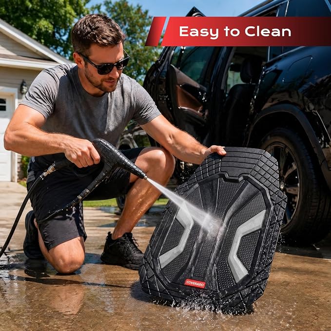 Coverado Car Floor Mats for Trucks, Waterproof All Weather Automotive Floor Mats for Front & Rear, Deep Dish Car Mat with Anti-Slip Backing, Trim to Fit Floor Liners for Cars (3 Pcs, Black&Gray)