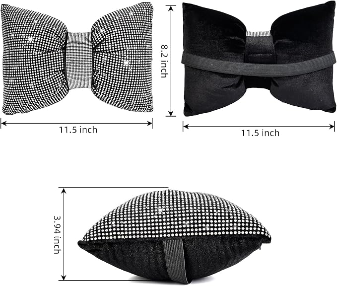 ChuLian 2 PCS Bling Car Pillows, Rhinestones Bowknot Bling Car Headrest Pillow, Car Neck Pillow for Driver Cool Relax Necksupport, White Crystal Diamond Car Accessories for Women