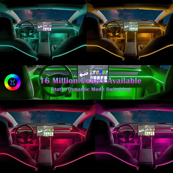 Dreamcolor Acrylic Interior Car LED Strip Light, RGB 10 in 1 Fiber Optic Ambient Lighting Kits, 16 Million Colors Sound Active Function Car Neon Lights with Wireless APP