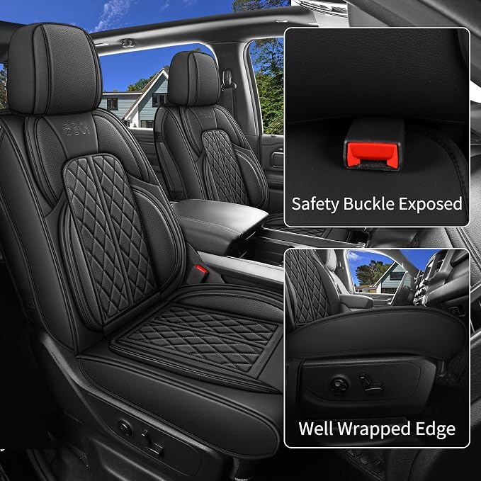 Car Seat Cover Custom Fit for Ford F150 2009-2026 Faux Leather Seat Cover Set Compatible with Regular Cab Super Cab Super Crew Pickup Truck Cushions (Black, Full Set)