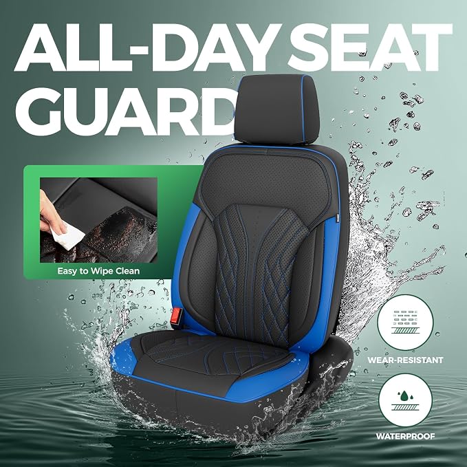 Truck Leather Seat Covers for Chevy Silverado Gmc Sierra 2014-2019 | Crew Cab 1500/2500/3500HD, Bucket Seat, NO Rear Seatback Storage, Scratch-resistant, Easy-clean, Pickup Protector, Full Set