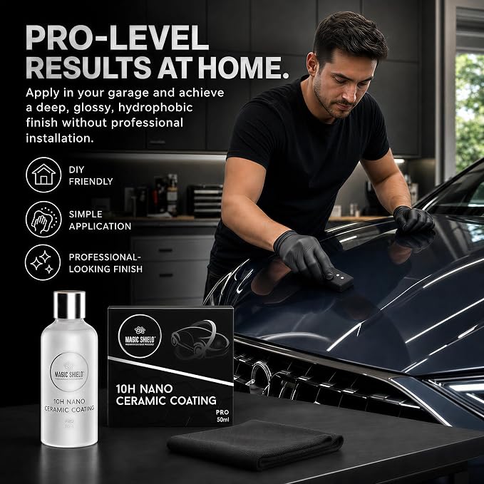 Magic Shield Ceramic Coating PRO 10H - Self-Healing | Long lasting for 2 cars+ | Advanced SiO2 Protection | Easy Application | Candy-Like Gloss | Perfect for Cars, Motorcycles, RVs, and Boats (50ml)