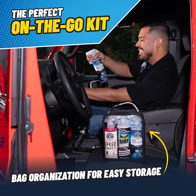 Chemical Guys Car Detailing Kit, Interior and Exterior Cleaning, 9-Piece | Includes Tire Shine, Quick Detailer, Total Interior & Glass Cleaner, Microfiber Towels, Applicator & Storage Bag