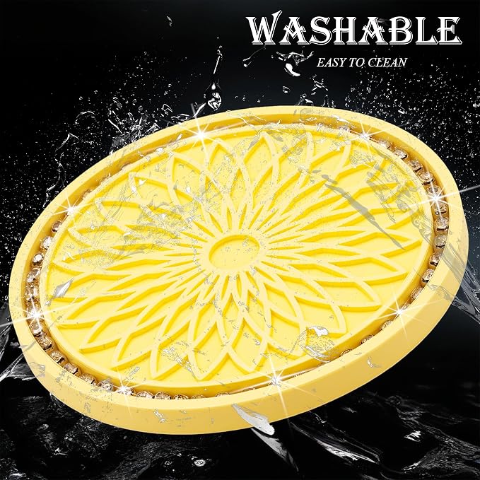 2PCS Bling Car Cup Holder Coasters, 2.75 Inch Silicone Anti-Slip Insert, Bling Shockproof Cup Mat for Women Girls, Universal Fit for Most Vehicles (Yellow & White)