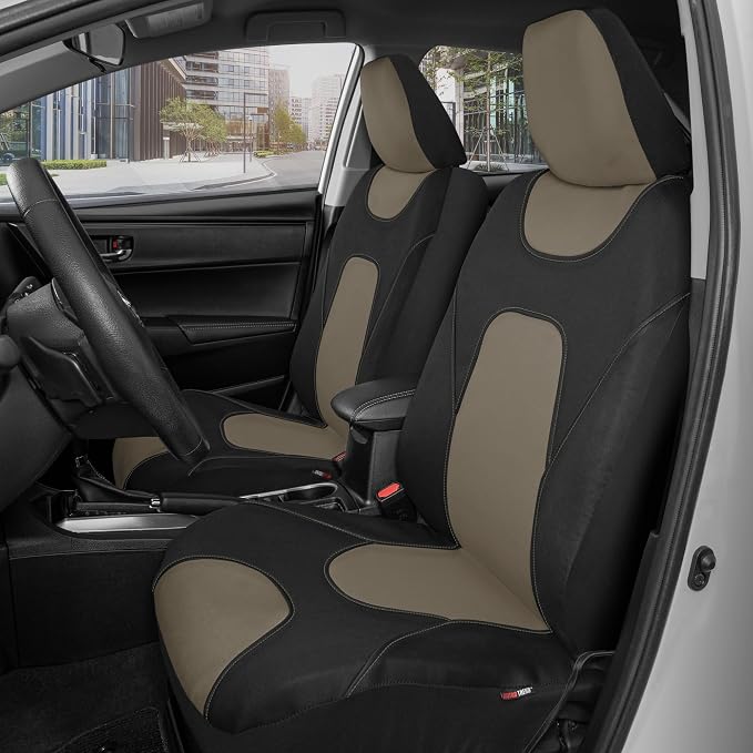 Motor Trend AquaShield Waterproof Front Seat Covers, Beige Seat Covers for Cars – Neoprene Front Car Seats Cover, SUV Seat Covers Protector - Car Interior Cover for Auto, Trucks, & Dog Owners