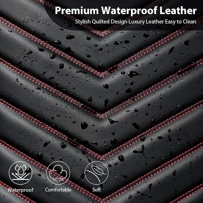 CAR PASS 3D Foam Faux Leather Seat Covers Full Set, Red Waterproof Leather Seat Cover for Cars,Luxury Universal Fit for SUV Truck Sedan Automotive,Armrest Airbag Compatible Anti-Slip,Black and Red