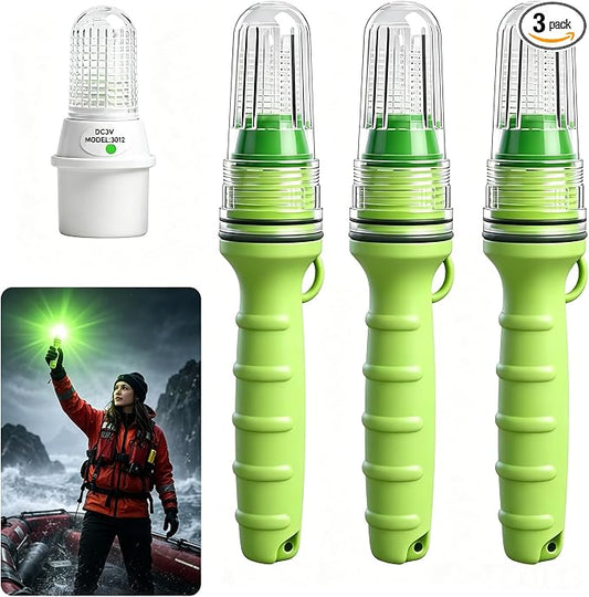 Premium Boat Flares Coast Guard Approved-Waterproof Marine Flares Emergency Visibility Kit for Fishing Boat, LED Roadside Flares&Throwable Flotation Device Compatible (Green)