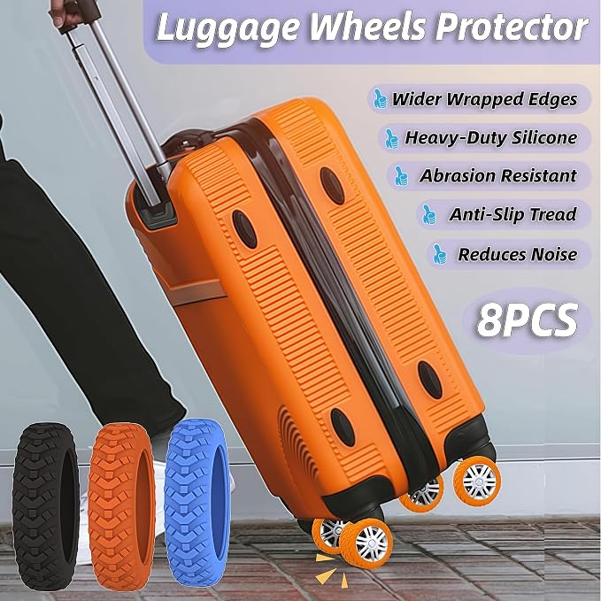 8 Pack Luggage Wheel Protector Covers for Travel Bags, Durable Silicone Suitcase Wheels Covers Fit for 5cm-7.5cm Wheels, Noise-Reducing, Anti-Slip Shock Proof Design (Black)