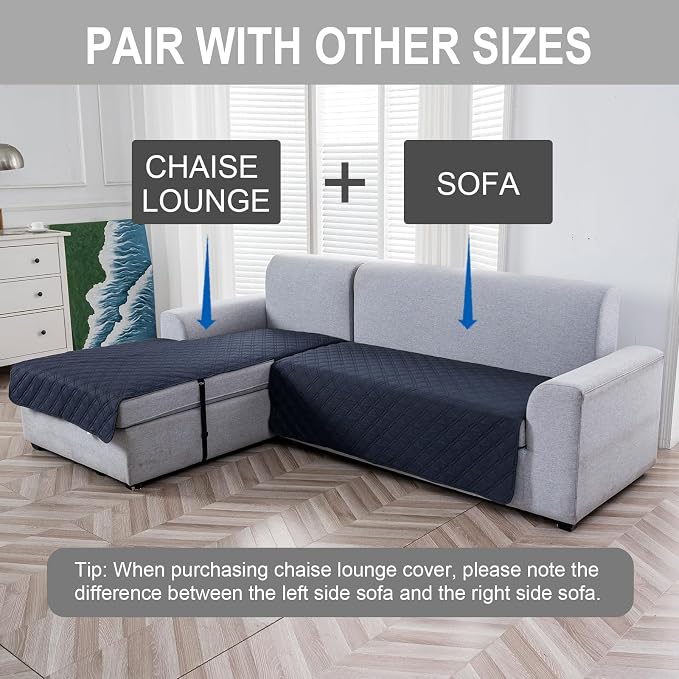 Genina L Shape Couch Cover, Sectional Couch Chaise Covers, Waterproof Washable Sofa Covers for Right L Shape Chaise Lounge, Anti-Slip Sofa Slipcovers for Dogs Cats Pet Friendly(Navy Blue)