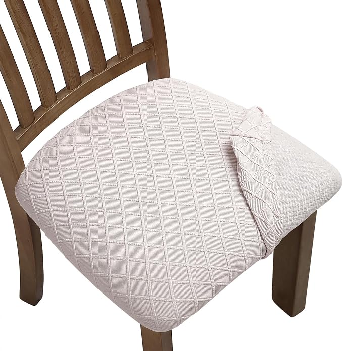Fuloon Stretch Chair Seat Covers 6 PCS, Removable Washable Dining Chair Covers Anti-Dust Dining Room Seat Cushion Slipcovers (6, Pale Beige)