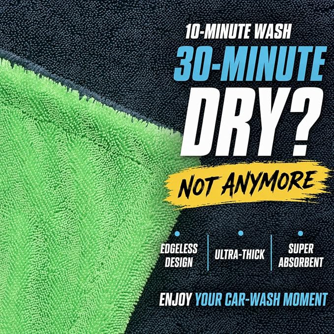 teworld® Car Drying Towel, Extra Large 48 x 24 Inch, 1400 GSM, Dual-Color | Twisted Loop Microfiber Towel for Cars - Absorbent Car Dry Towel and Car Wash Towel for Streak-Free, Paint-Safe Car Detailing