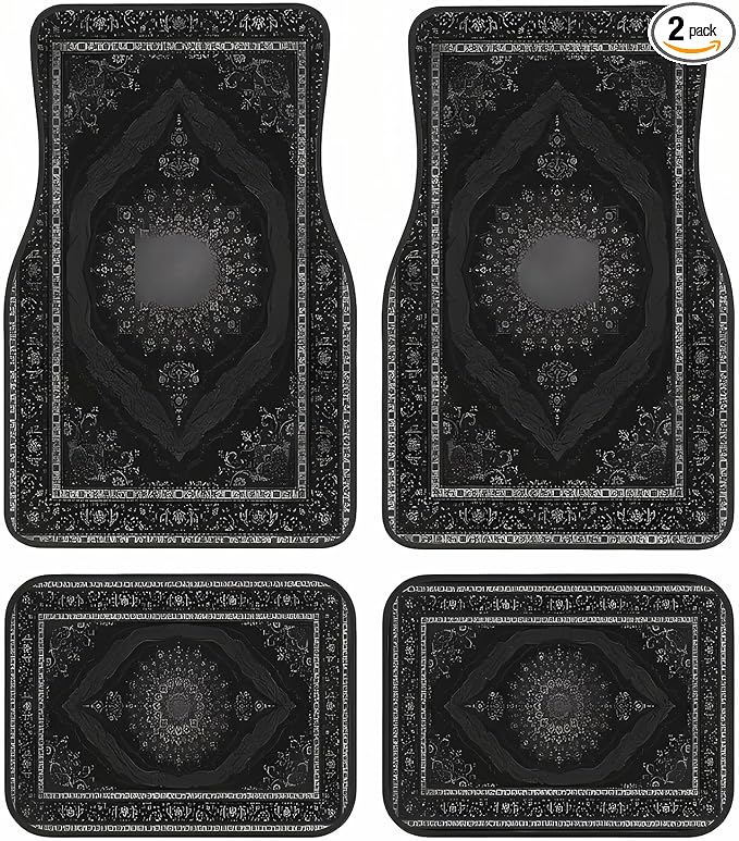 Universal Fit Car Floor Mats Set of 4Pcs, Black European Pattern All-Weather Front Rear Car Carpet Mats, Non-Slip Car Floor Mat Car Accessories for Automotive Trucks SUV Sedans Vans