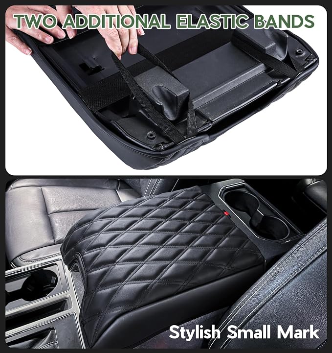 Sinvanho Center Console Cover Compatible with Ford F150 2015-2020, F250 F350 F450 2017-2022, Expedition 2018-2024, PU Leather Armrest Box Cover, Truck Interior Accessories, Anti-Scratch Protector