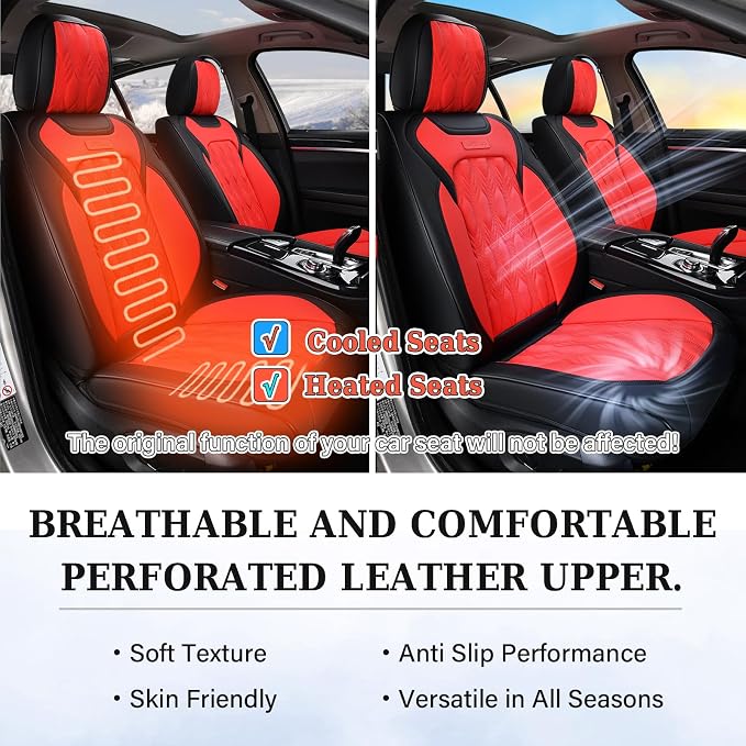 Coverado Car Seat Cover Full Set, Luxury Leather Seat Covers for Front and Rear, Waterproof Seat Covers Auto Seat Cover 5 Seats, Car Seat Protectors Driver Seat Covers Universal for Most Vehicles, Red