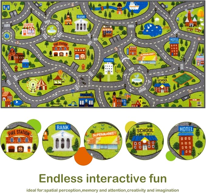 STARUIA Washable Kids Rug Play Mat - Non-Slip Car Rug for Toddlers, Fun Learning City Road Rugs Car Mat for Kids Playroom, Kid Area Carpet for Bedroom Classroom, 79"x39"