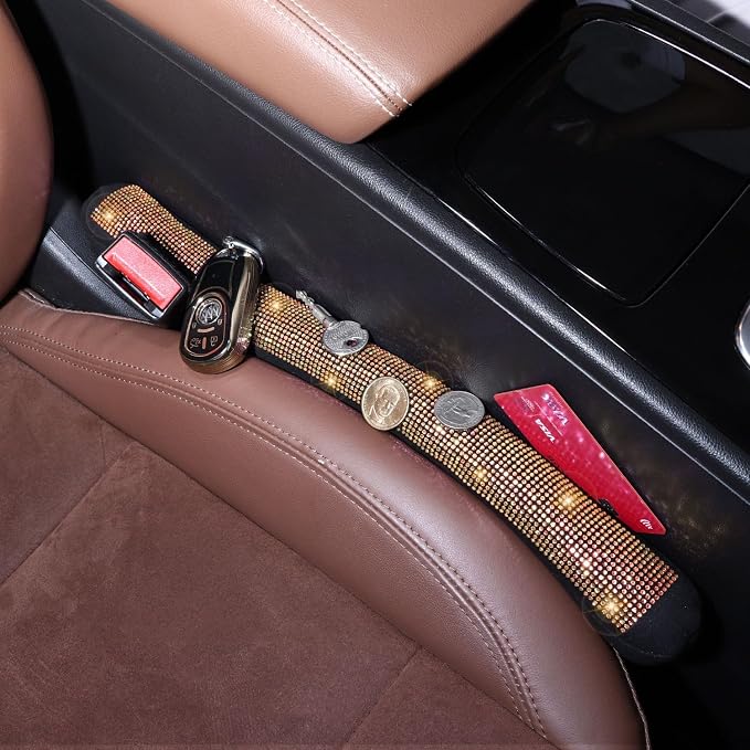 ToBeQueen Beige Seat Gap Filler, Handmade Crystal Diamond Rhinestone Champagne Bling Car Accessories for Women, Universal Fit for Car SUV Truck(Champagne)