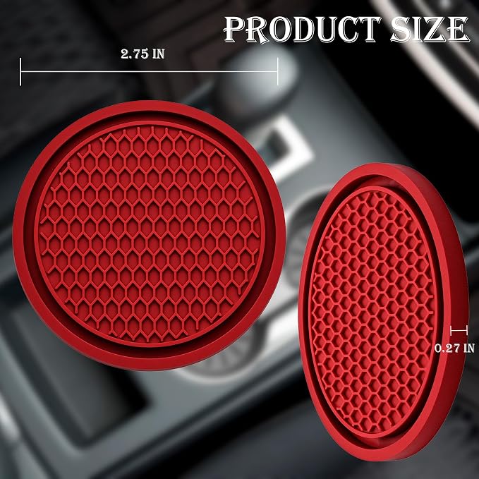 2PCS Car Cup Holder Coaster, Universal Auto Non-Slip Cup Holder Coaster, 2.75In Universal Non-Slip Recessed Car Interior Accessories (Red)
