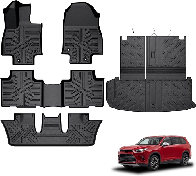 KARPAL Floor Mats for Toyota Grand Highlander 2024 2025 2026 7-Seats (Include Hybrid), Custom Fit All Weather TPE Floor Liners, 1st & 2nd Row & Cargo & Backseat Mat, Highlander Accessories