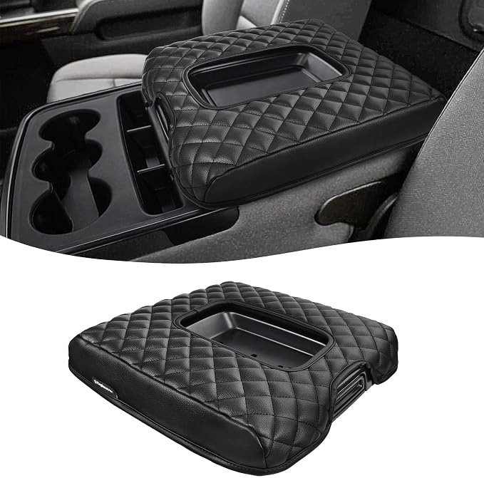 Center Console Cover for 2014-2018 Chevy Silverado & GMC Sierra 1500 2500 3500, Vinyl Leather Interior Accessories, Car Armrest Protector, Jump Seat, Anti-Scratch, Black