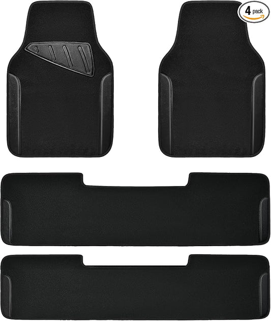 CAR PASS Waterproof Universal Faux Leather 3Row Car Floor Mats, Black Car Mats Fit for SUV,Vans,sedans, Trucks,Set of Vehicles Car Carpet with Driver Heel Pad and Anti-Slip Nibs Backing (Black 3Row)