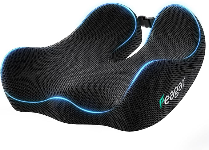 Feagar Seat Cushion for Office Chair - Memory Foam Tailbone Cushion for Desk Chair, Car Seat and Wheelchair - Ergonomic Chair Pad for Hip and Lower Back Comfort - Washable Mesh Cover